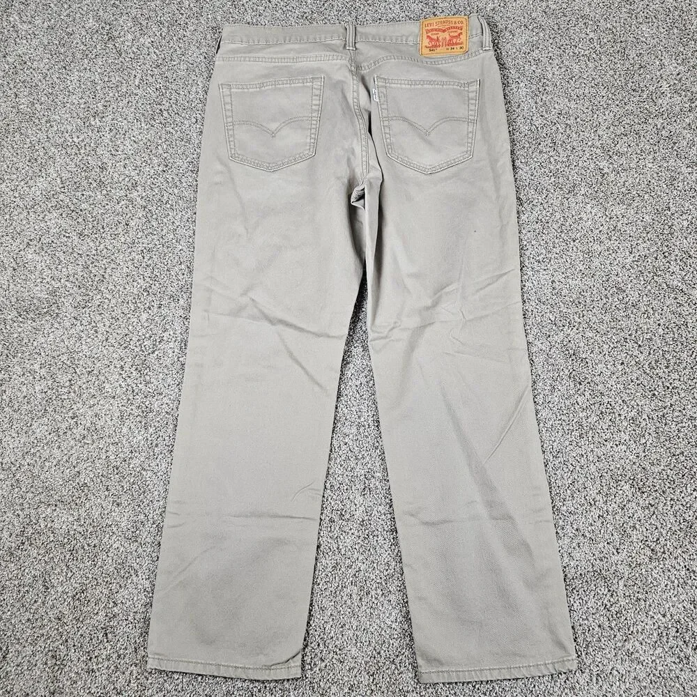 Levis 541 Jeans Mens 35x28 Khaki Athletic Tapered Stretch Workwear American